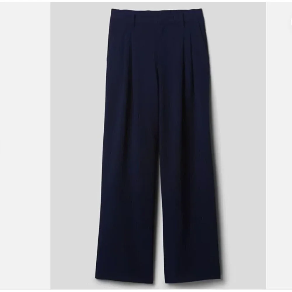 GAP Easy Crepe Drapey PLEATED Navy Blue Loose Straight Pants Size 12 TALL RT$80